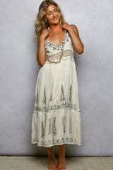 POL Smocked Waistband Floral Midi Cami Dress