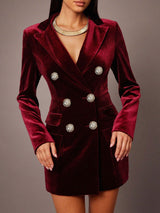 Velvet Double-Breasted Blazer Dress