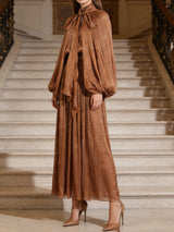 Tie Front Balloon Sleeve Midi Dress