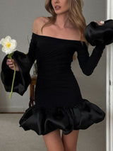 Off-Shoulder Ruffle Hem Mini Dress