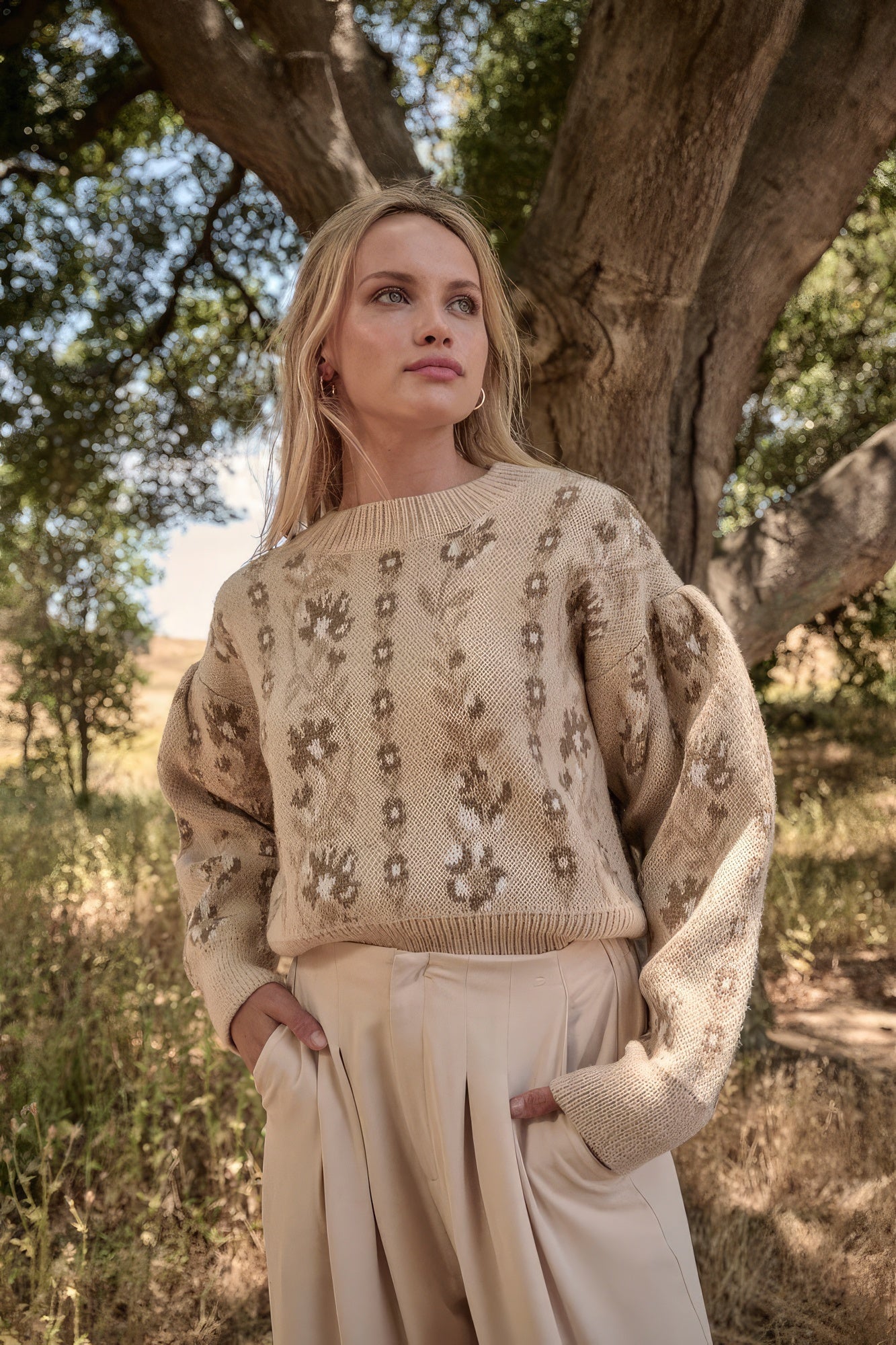 #Floral Round Neck Long Sleeve Relax Fit Sweater