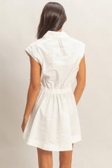 Sleeveless Collared Shirred Mini Dress