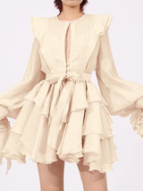 Ruffled Long Sleeve Mini Dress