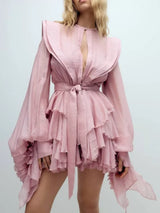 Ruffled Long Sleeve Mini Dress