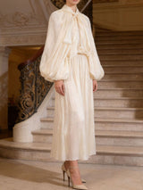 Tie Front Balloon Sleeve Midi Dress